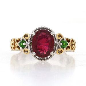 Sterling Lead Glass Filled Ruby & Chrome Diopside Ring -925 Gold Pltd Oval 8 1/4